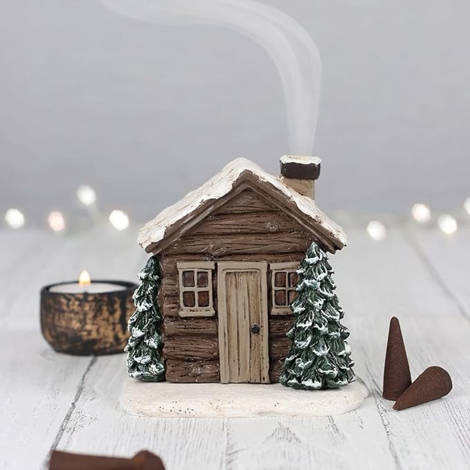 🏠🎄Log Cabin Snowy Winter Incense Cone Burner