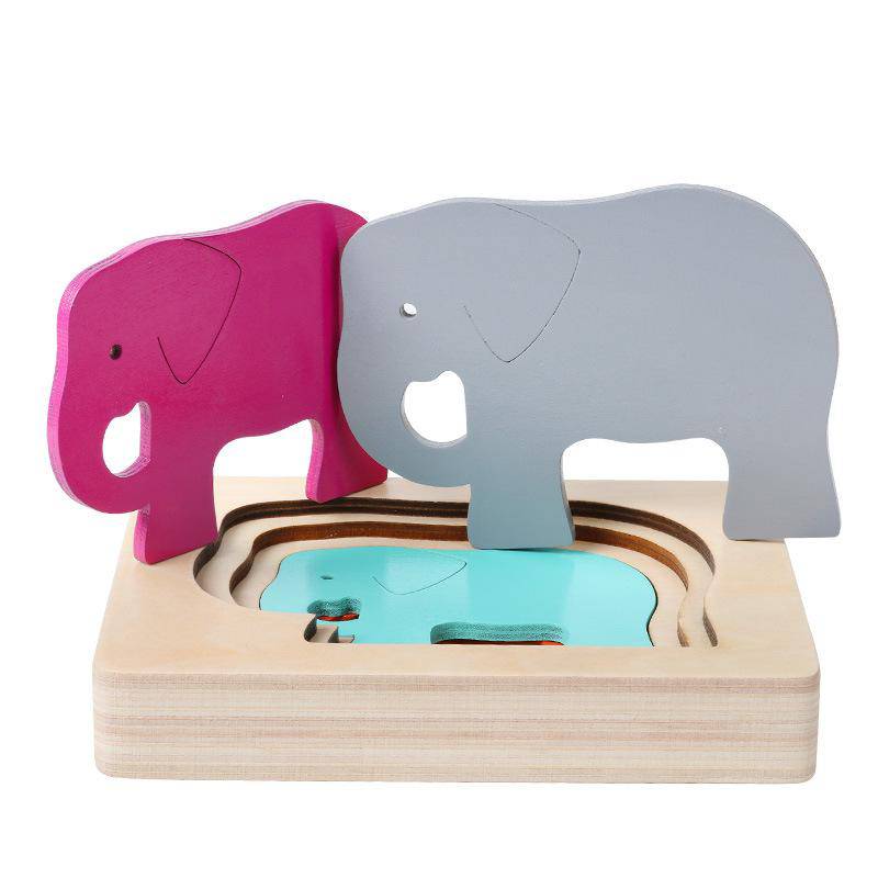 Montessori Material Wooden Children's Sensory Education Toys Cute Animal Multi-layer Puzzle Toy