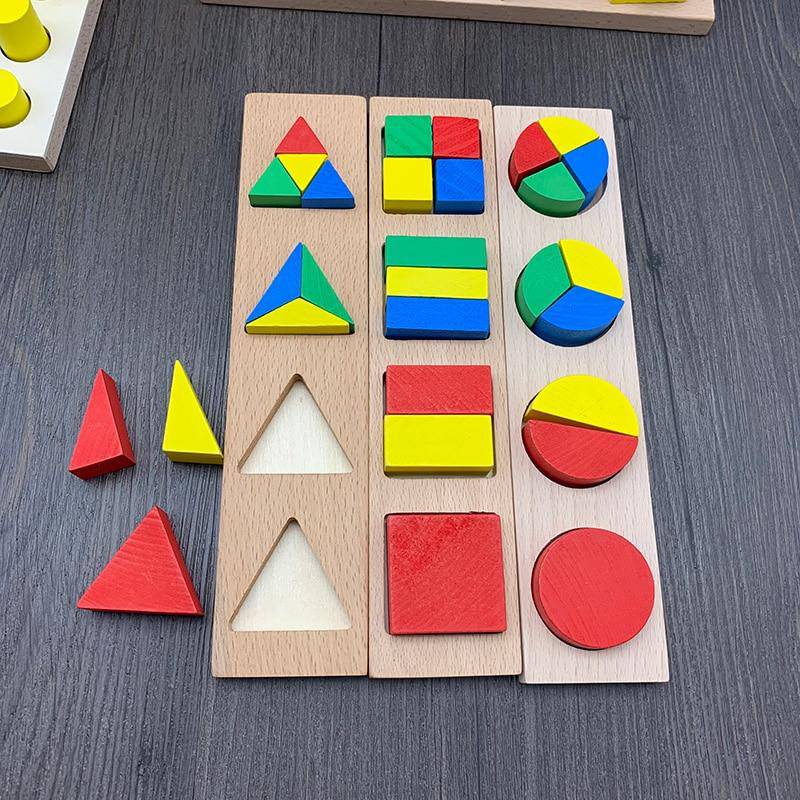 Set of 8 Wooden Montessori Educational Geometric Shape Puzzle Toys